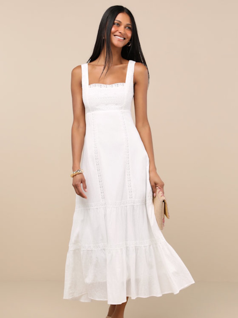 Lulus Esmeray White Lace Sleeveless Tiered Midi Dress - Size L